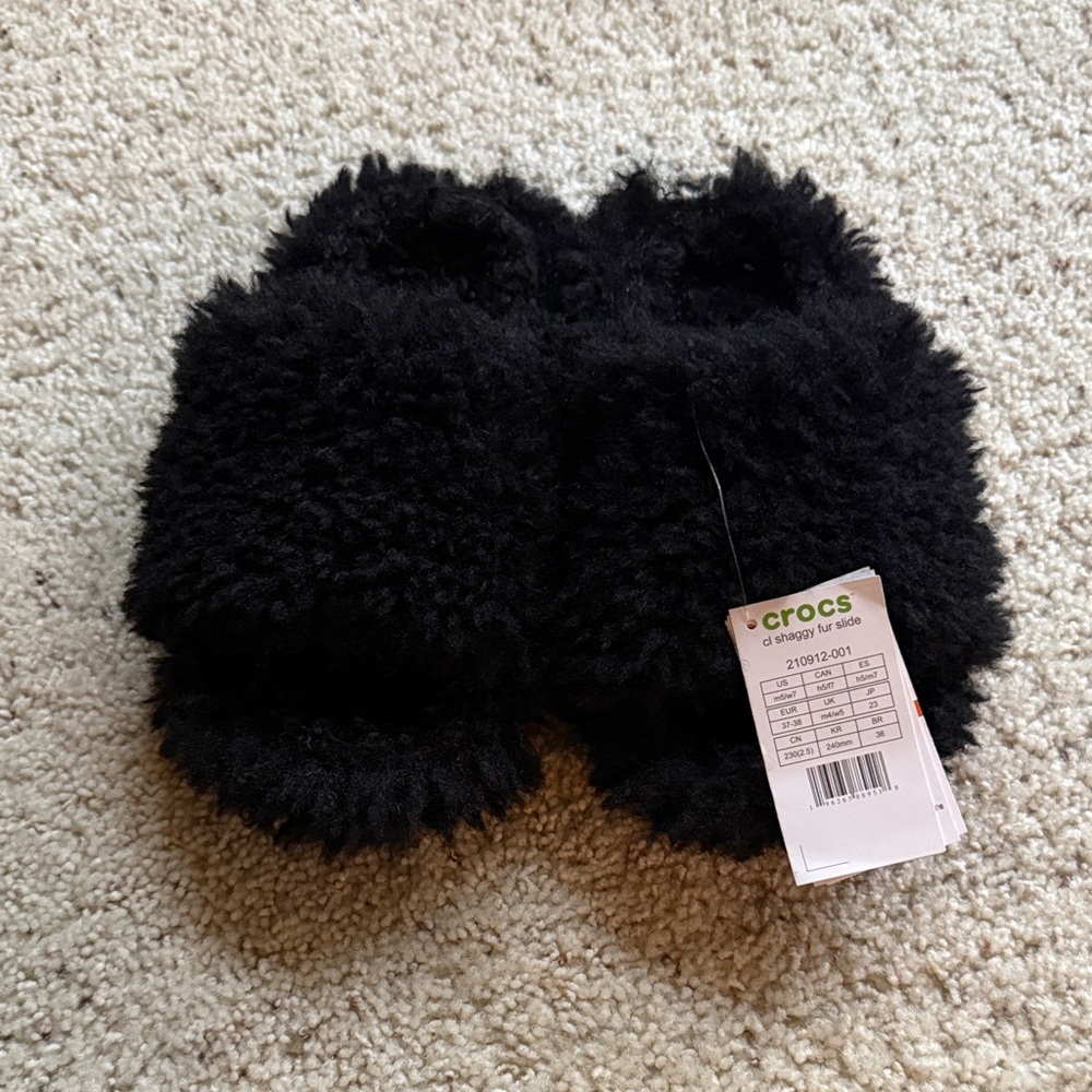 Crocs Women’s Black Fuzzy Slippers
